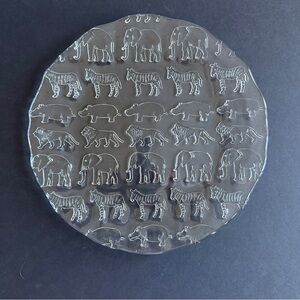 Clear Glass African Animals Embossed Serving Plate